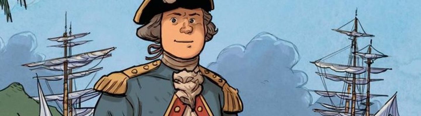 Couverture du livre L’incroyable aventure de Lapérouse – L’expédition sans retour de Nathalie Le Cleï et Hamo, représentant Lapérouse en uniforme sur une plage, avec des navires à l’arrière-plan.