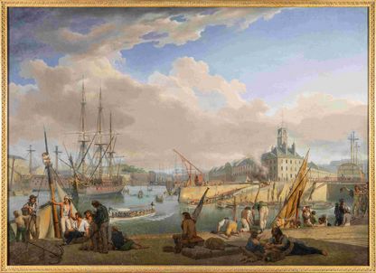 Scène animée du port et de l’embarquement du général Hoche, collection du musée national de la Marine.