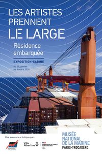 Affiche de l’exposition « Les artistes prennent le large, une résidence embarquée », au musée national de la Marine à Paris, du 21 janvier au 9 mars 2026.