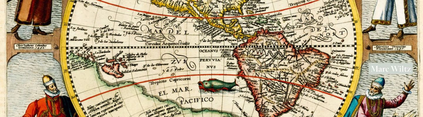 Couverture du « Dictionnaire Magellan » publié aux éditions Magellan & Cie, illustrée d’une carte ancienne du monde et de figures d’explorateurs autour du globe.