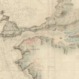 Carte ancienne de la rade de Brest et de ses environs en 1820, assemblée à partir de plans nautiques détaillant côtes, profondeurs et zones maritimes