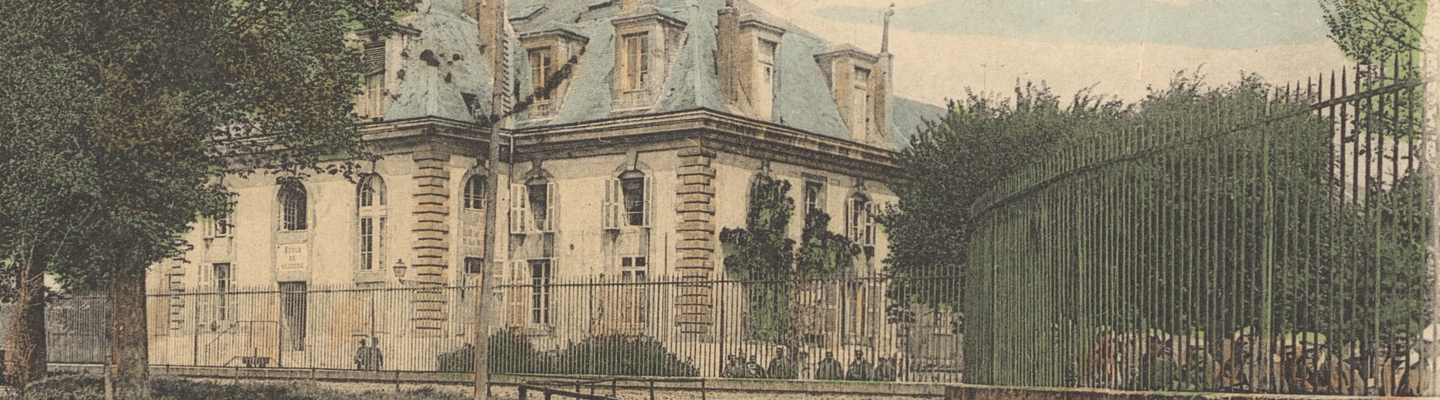 Carte postale ancienne colorisée montrant l’Hôpital Maritime de Rochefort-sur-Mer : un grand bâtiment en pierre à toits mansardés et fenêtres à frontons, bordé d’une pelouse et d’un canal au premier plan, protégé par une grille en fer forgé. En bas, la légende imprimée « 49 – ROCHEFORT-sur-MER – Hôpital Maritime » et une écriture manuscrite datée « 9 mars 1908 » sur la marge droite.